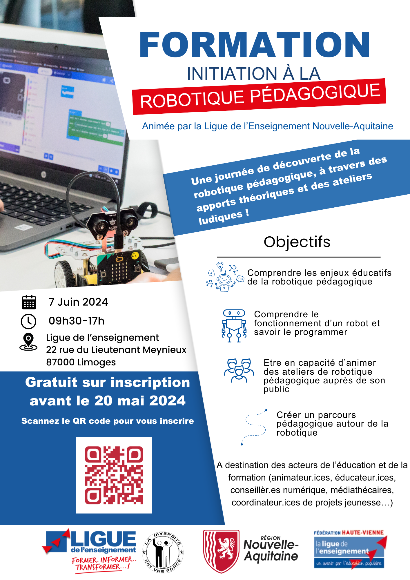 Flyer Formation robotique pedagogique Limoges